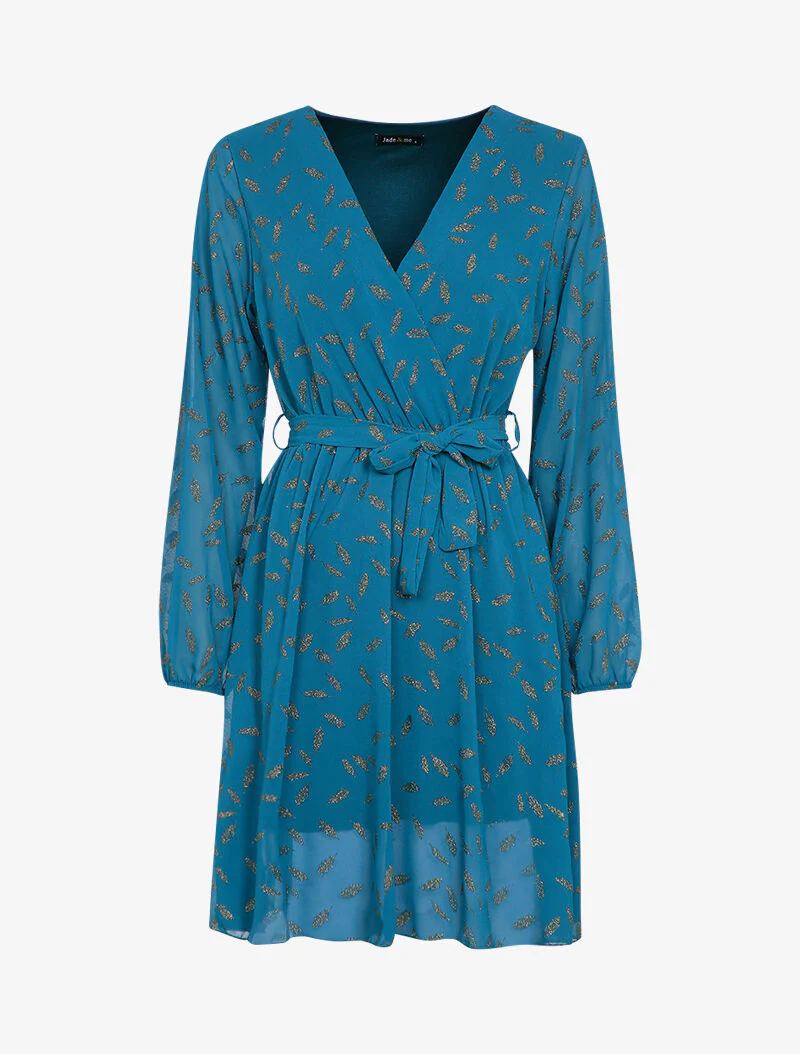 Robe mi-longue à détails irisés plumes - Bleu