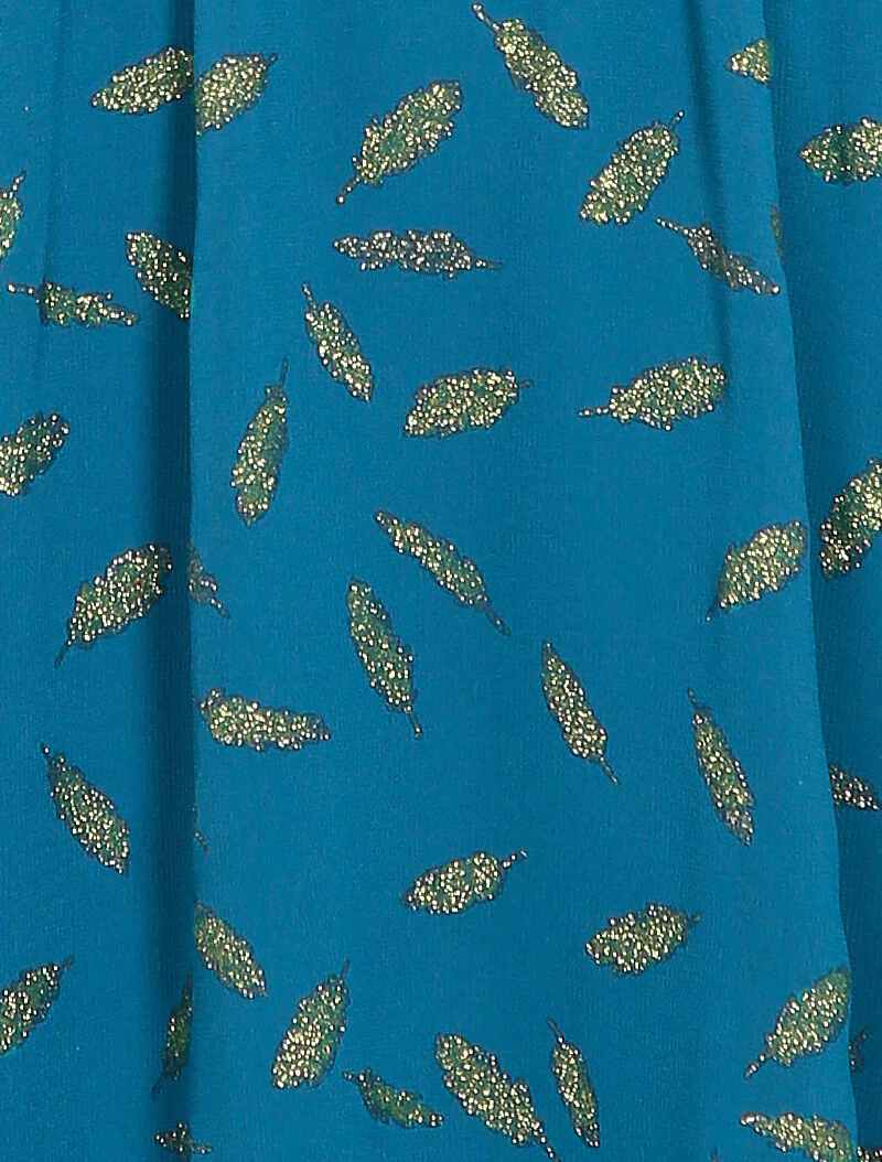 Robe mi-longue à détails irisés plumes - Bleu - Image 3
