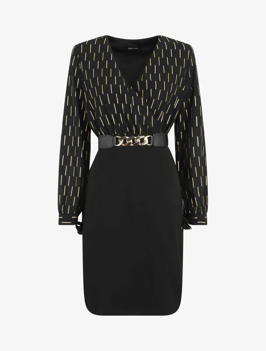 Robe mi-longue à imprimé dorés - Noir
