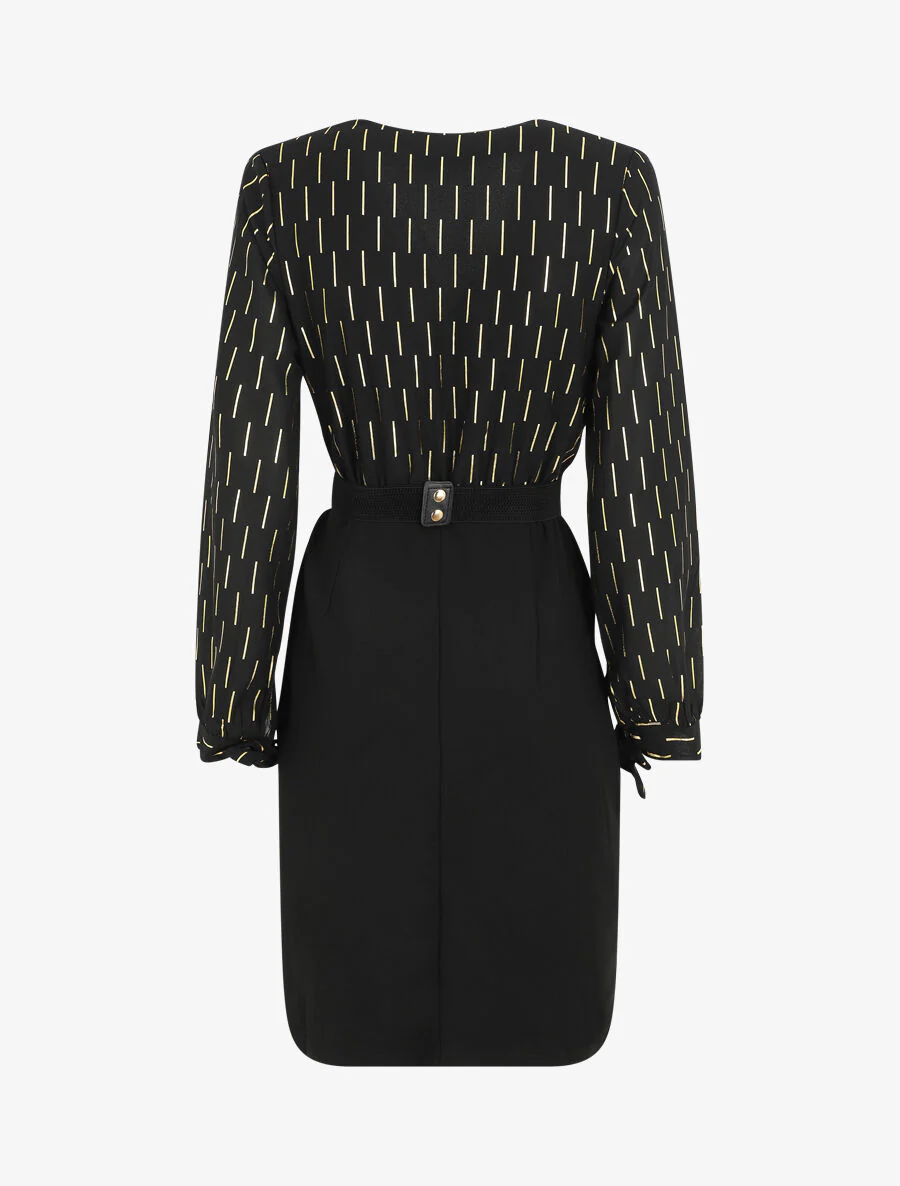Robe mi-longue à imprimé dorés - Noir - Image 2