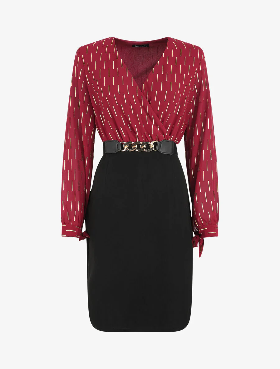 Robe mi-longue à imprimé dorés - Bordeaux