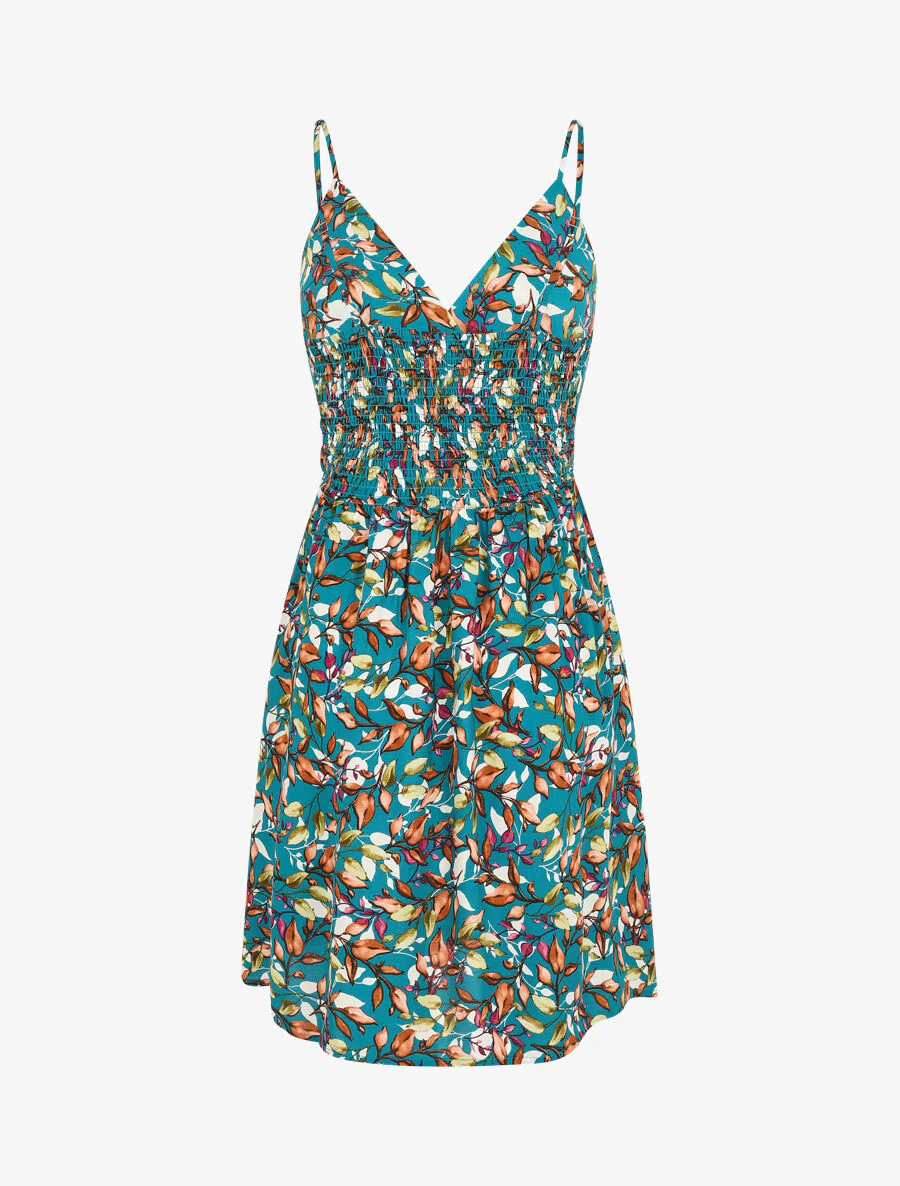 Robe mi-longue à imprimé feuilles - Bleu canard - Image 2