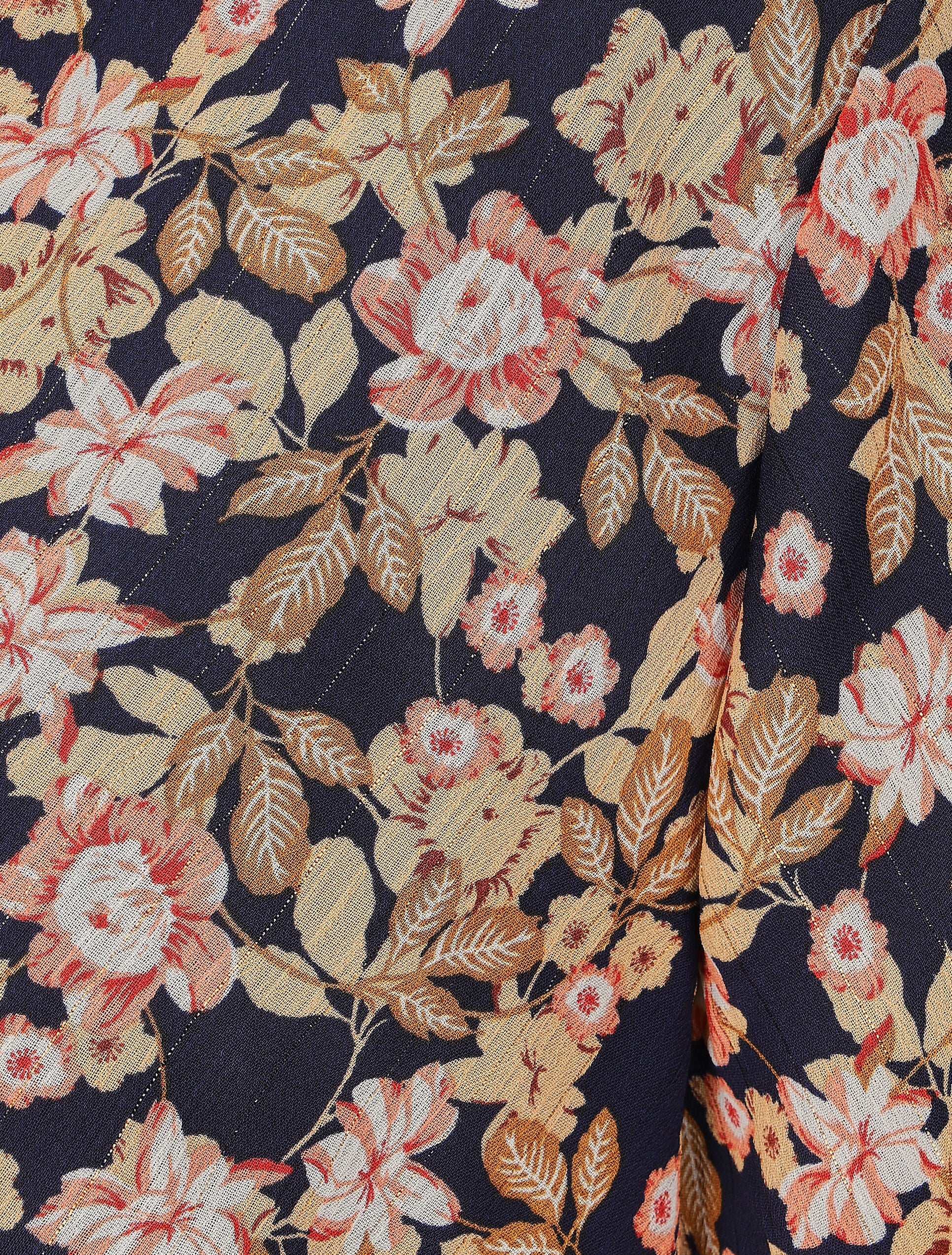 Robe mi-longue à imprimé fleuri et détail irisée - Marine - Image 3