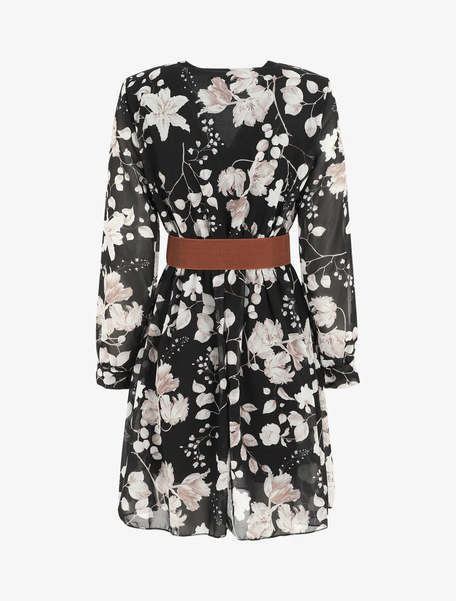 Robe mi-longue à imprimé fleuri - Noir - Image 2