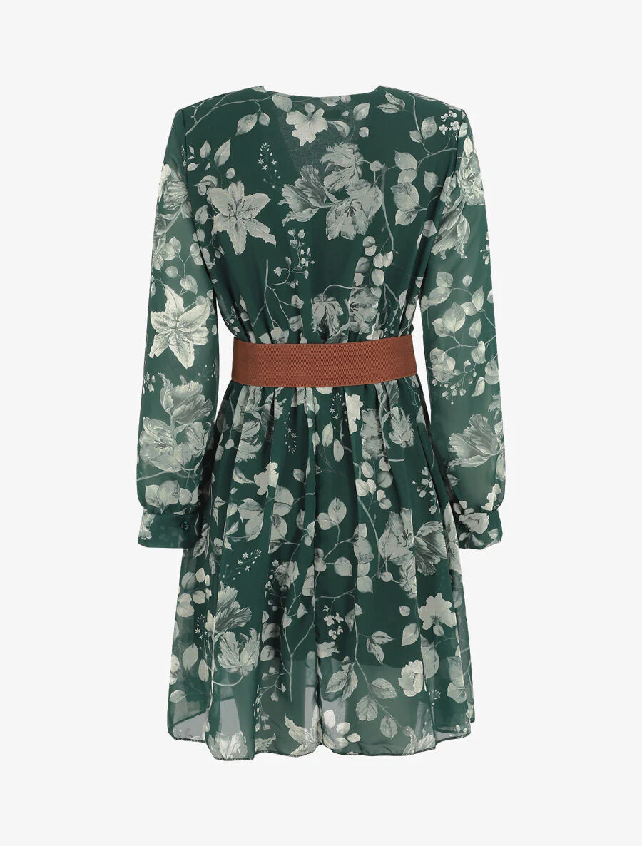 Robe mi-longue à imprimé fleuri - Vert sapin - Image 2