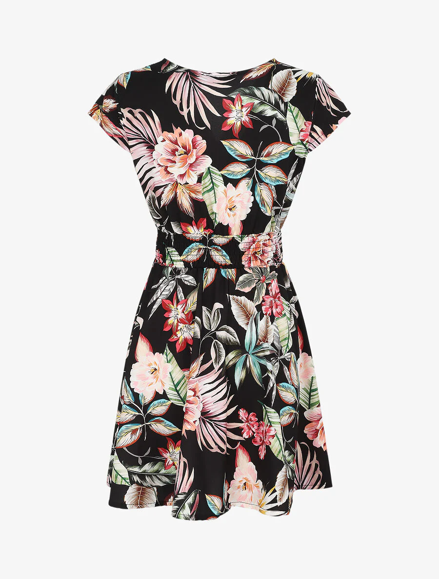 Robe mi-longue à imprimé floral - Noir - Image 2