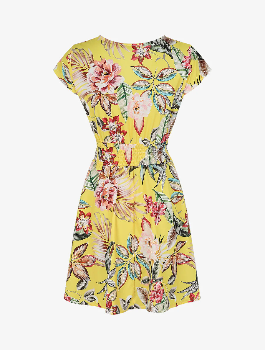 Robe mi-longue à imprimé floral - Jaune - Image 2