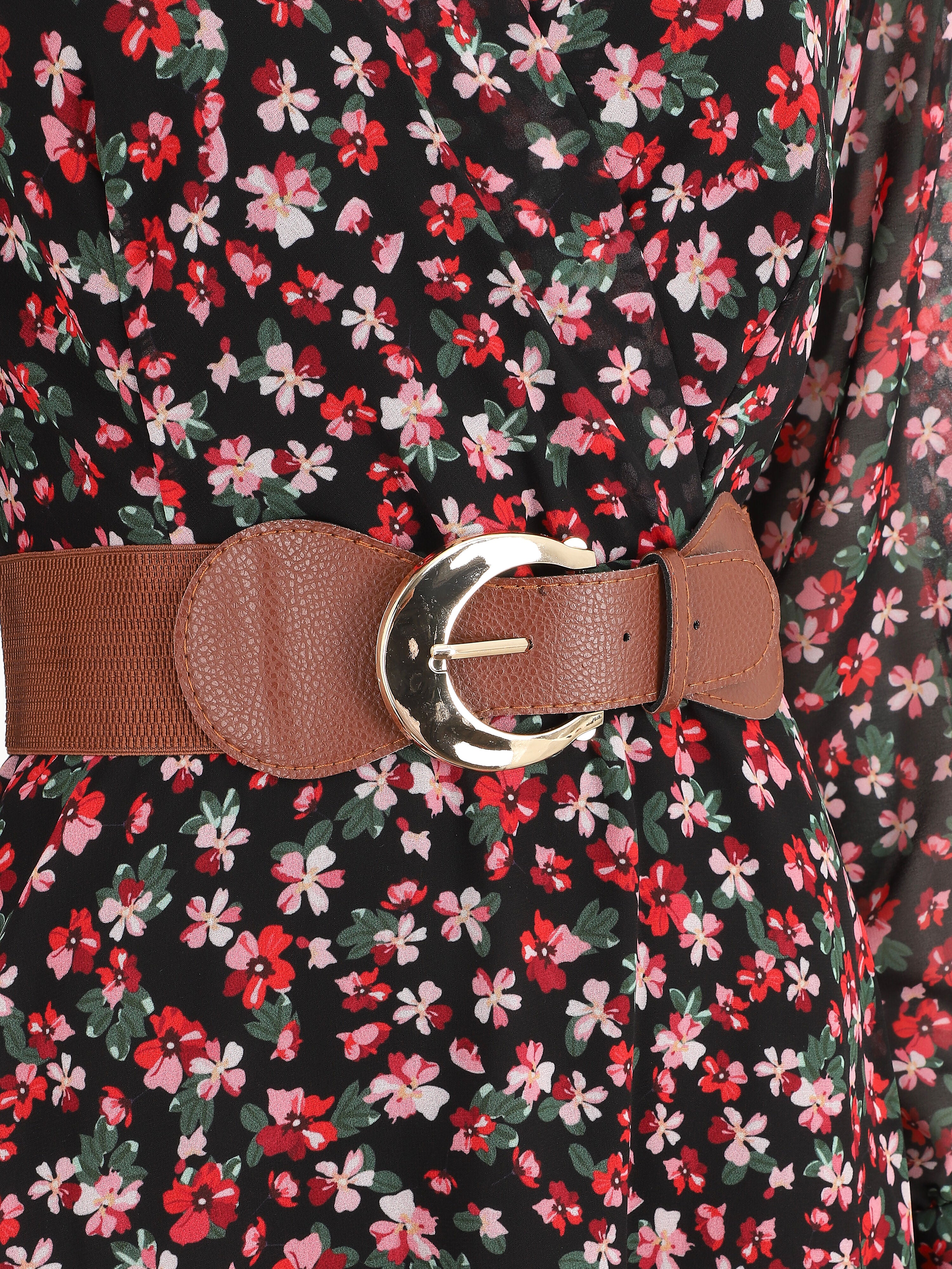 Robe mi-longue à imprimé petites fleurs - Noir - Image 3
