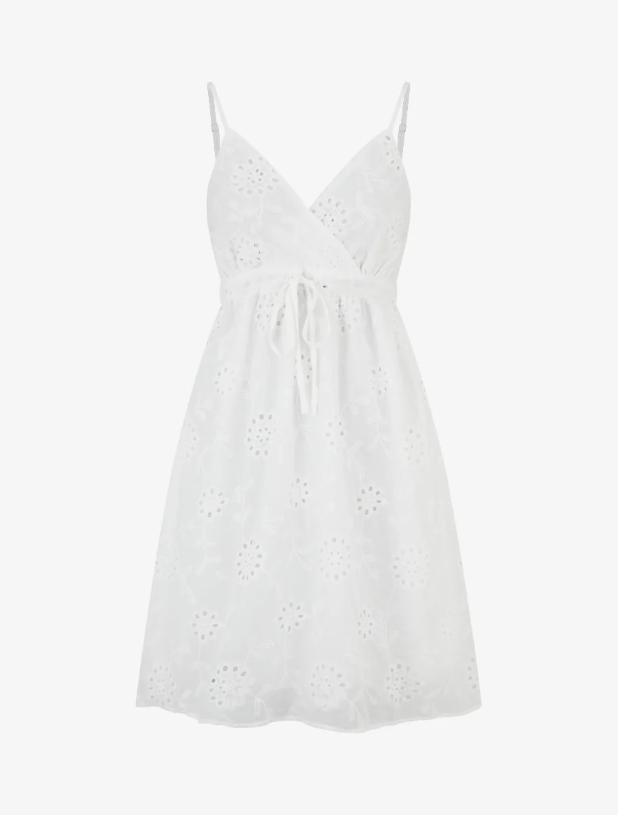 Robe mi-longue à motif floral ajouré - Blanc