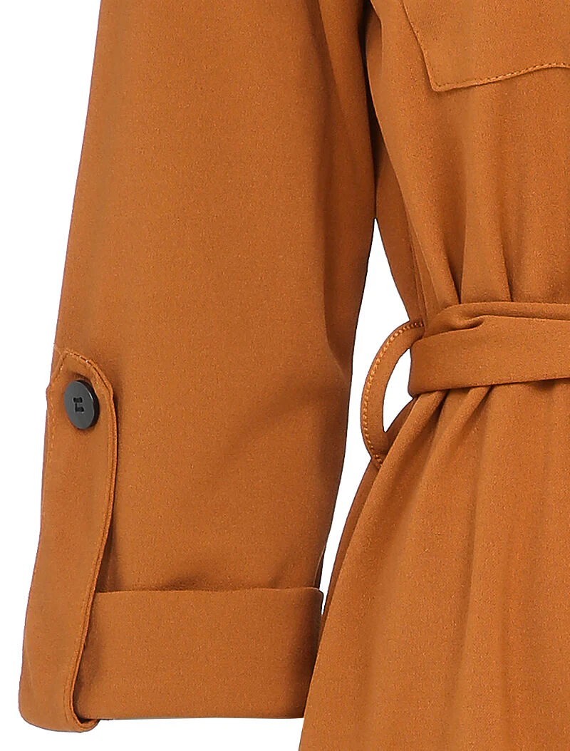 Robe mi-longue à poches poitrine - Camel - Image 3
