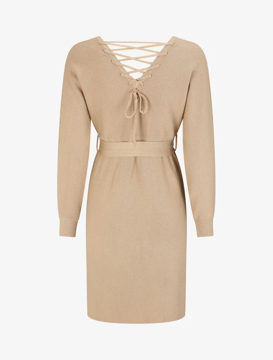 Robe mi-longue ajourée dans le dos - Beige - Image 2