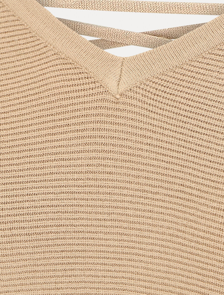 Robe mi-longue ajourée dans le dos - Beige - Image 3