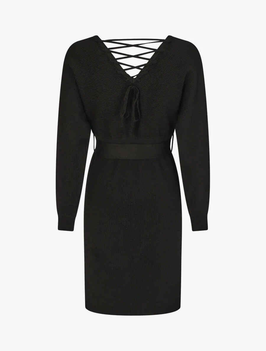 Robe mi-longue ajourée dans le dos - Noir - Image 2