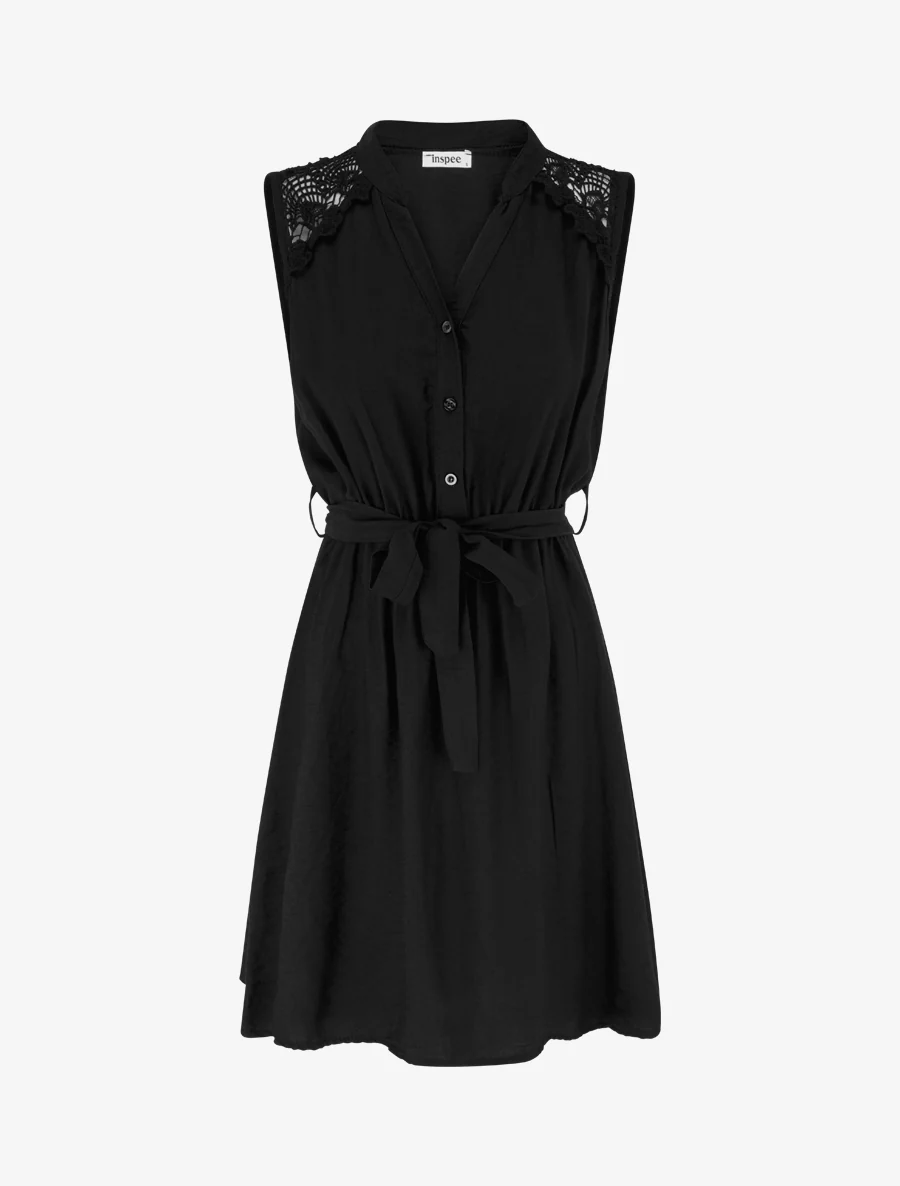 Robe mi-longue boutonnée sans manches - Noir