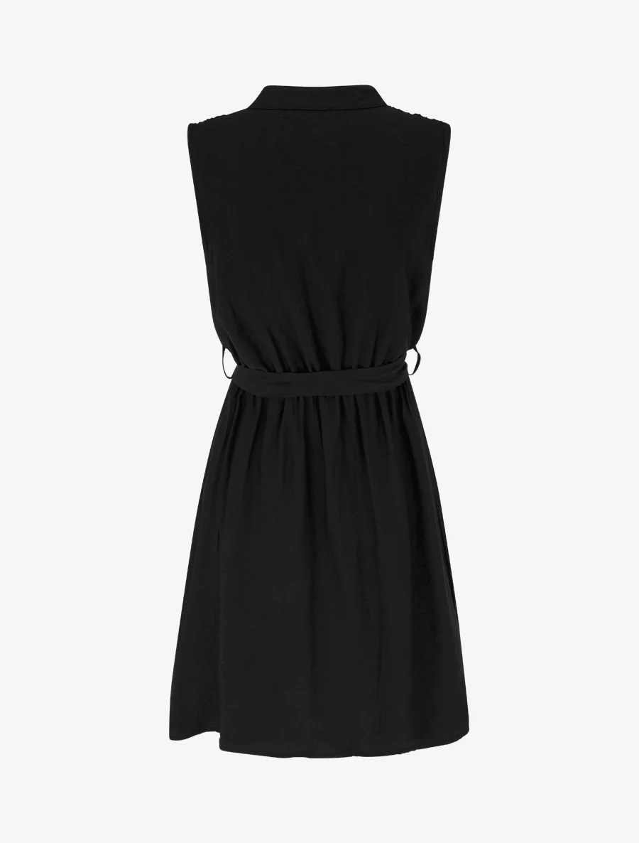 Robe mi-longue boutonnée sans manches - Noir - Image 2