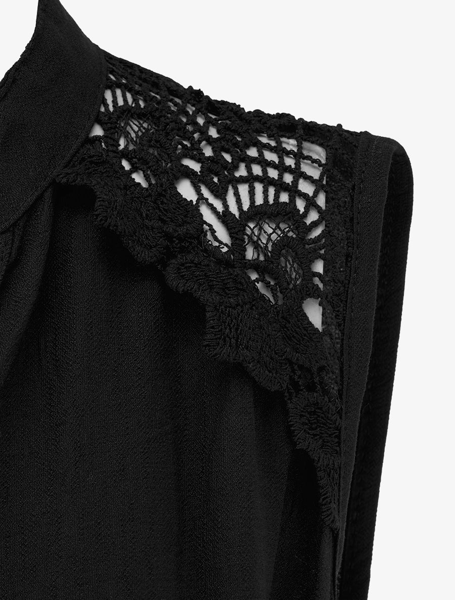 Robe mi-longue boutonnée sans manches - Noir - Image 3