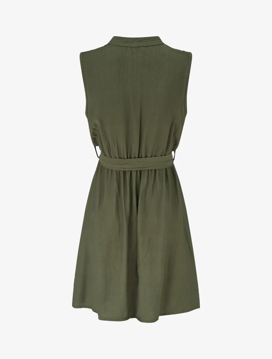 Robe mi-longue boutonnée sans manches - Kaki - Image 2