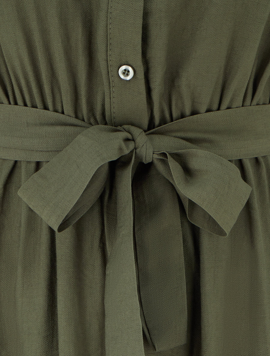 Robe mi-longue boutonnée sans manches - Kaki - Image 3