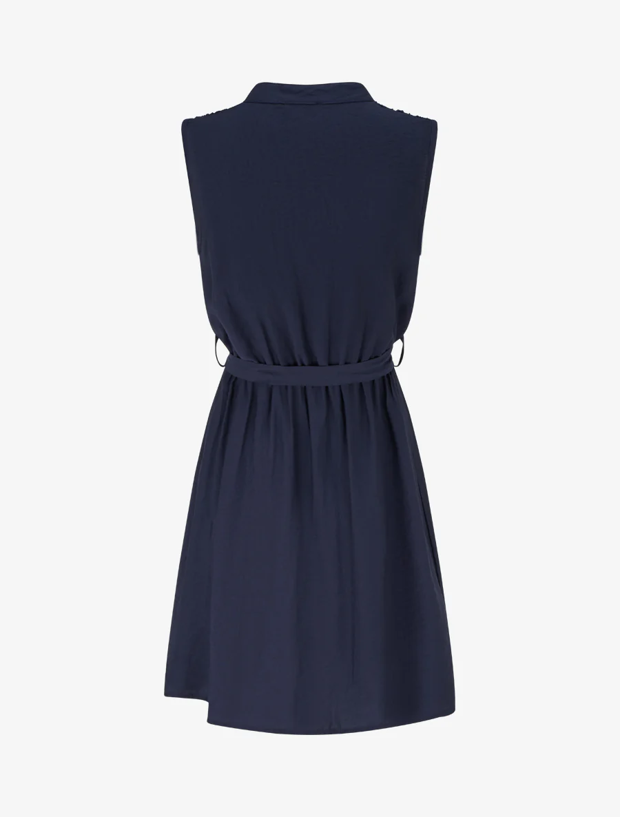 Robe mi-longue boutonnée sans manches - Marine - Image 2