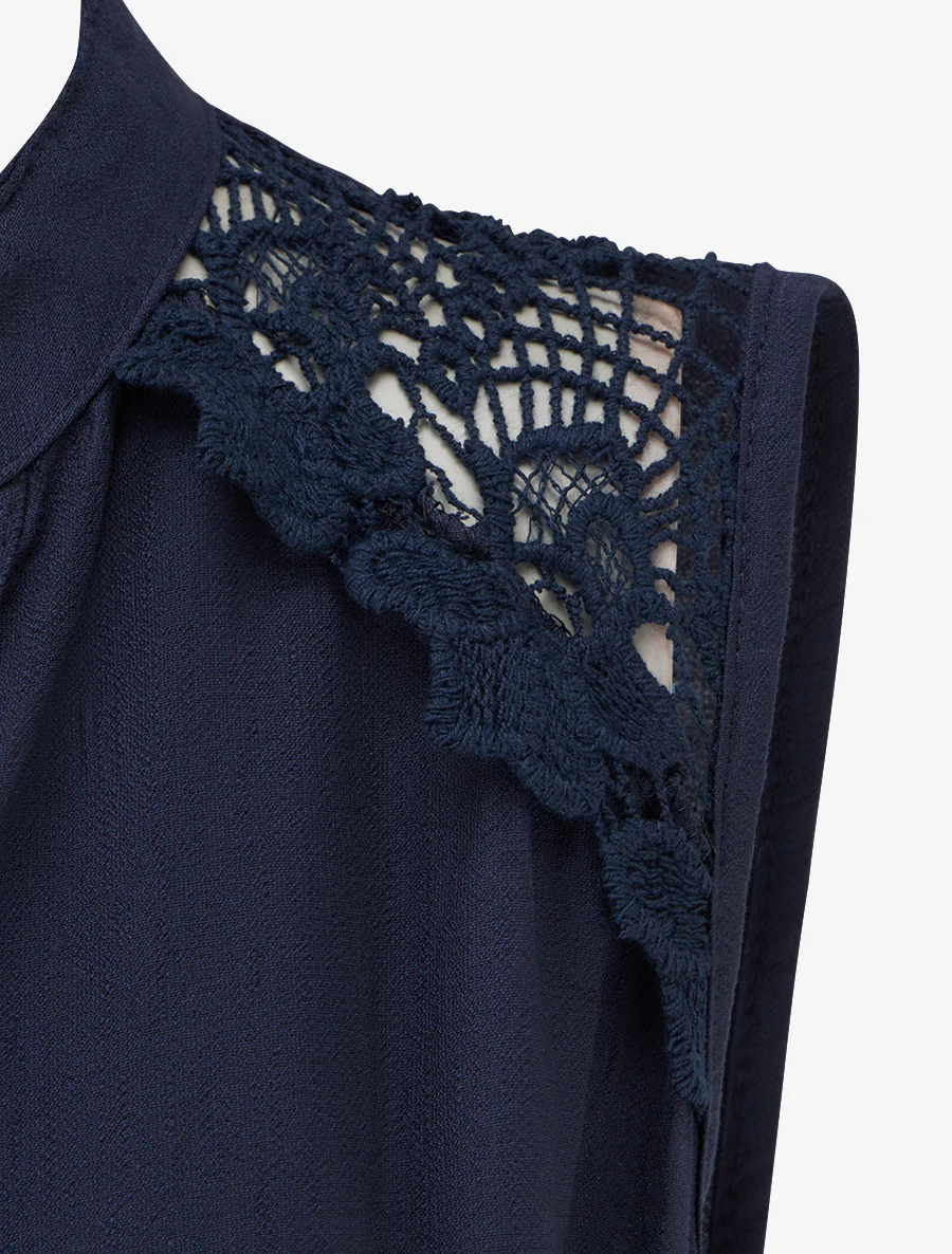 Robe mi-longue boutonnée sans manches - Marine - Image 3