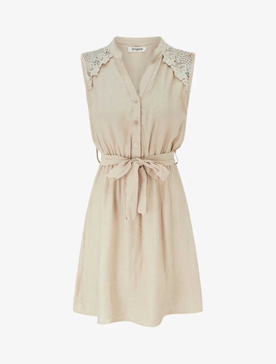 Robe mi-longue boutonnée sans manches - Beige