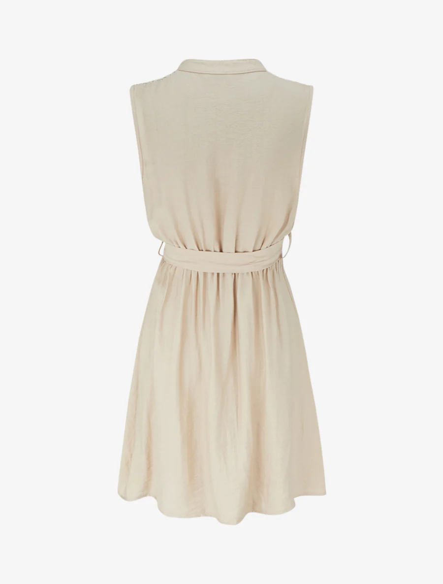 Robe mi-longue boutonnée sans manches - Beige - Image 2