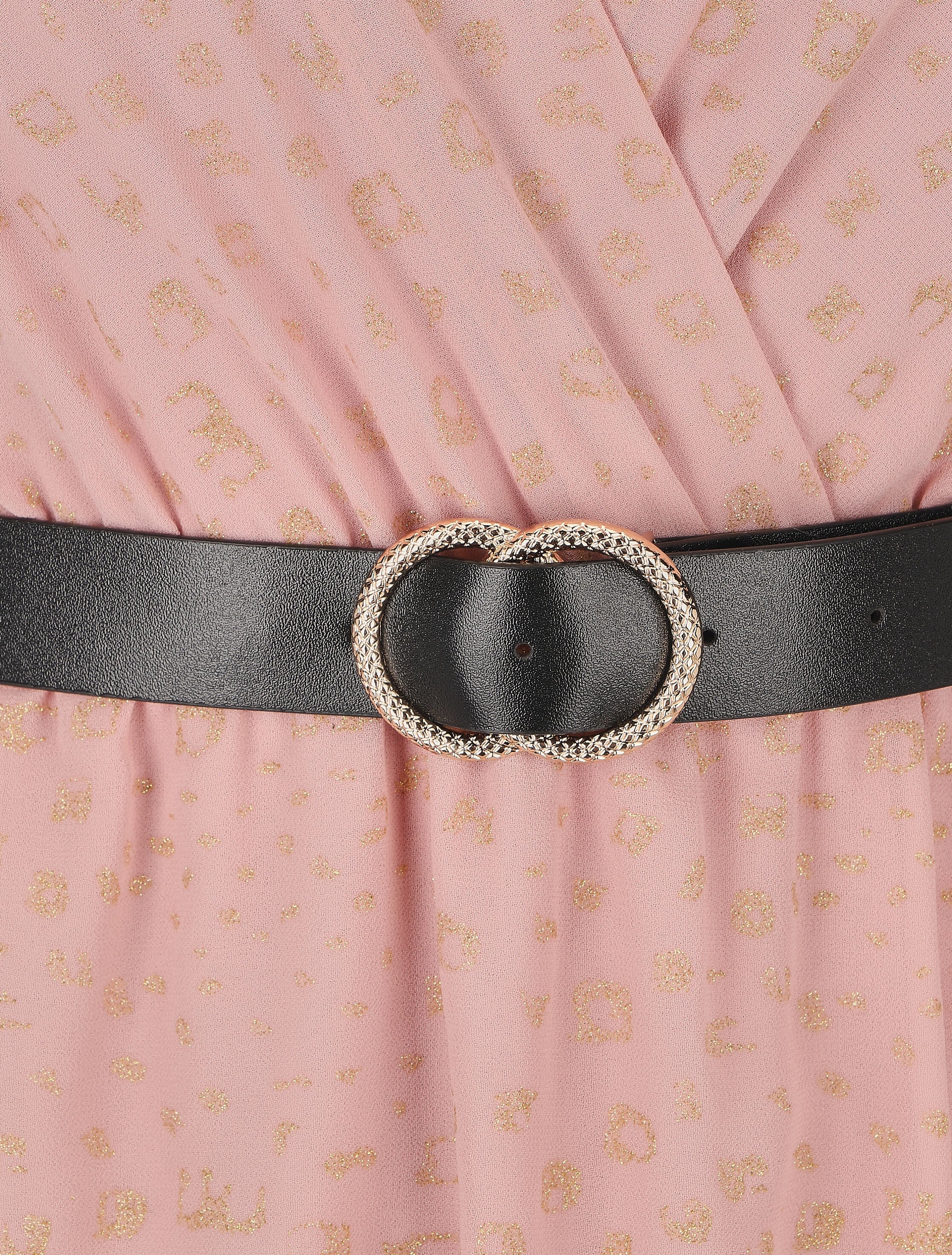 Robe mi-longue cache-coeur à imprimé graphique doré - Rose - Image 3