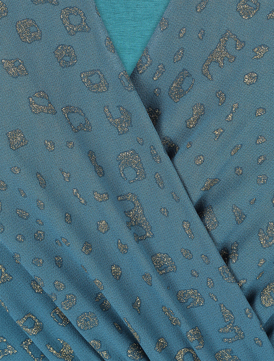 Robe mi-longue cache-coeur à imprimé graphique doré - Bleu canard - Image 3