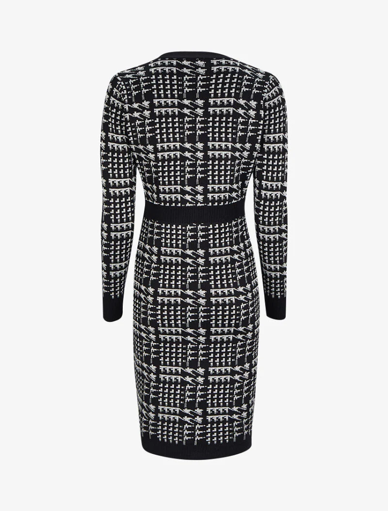 Robe mi-longue col V à imprimé graphique - Noir/gris - Image 2