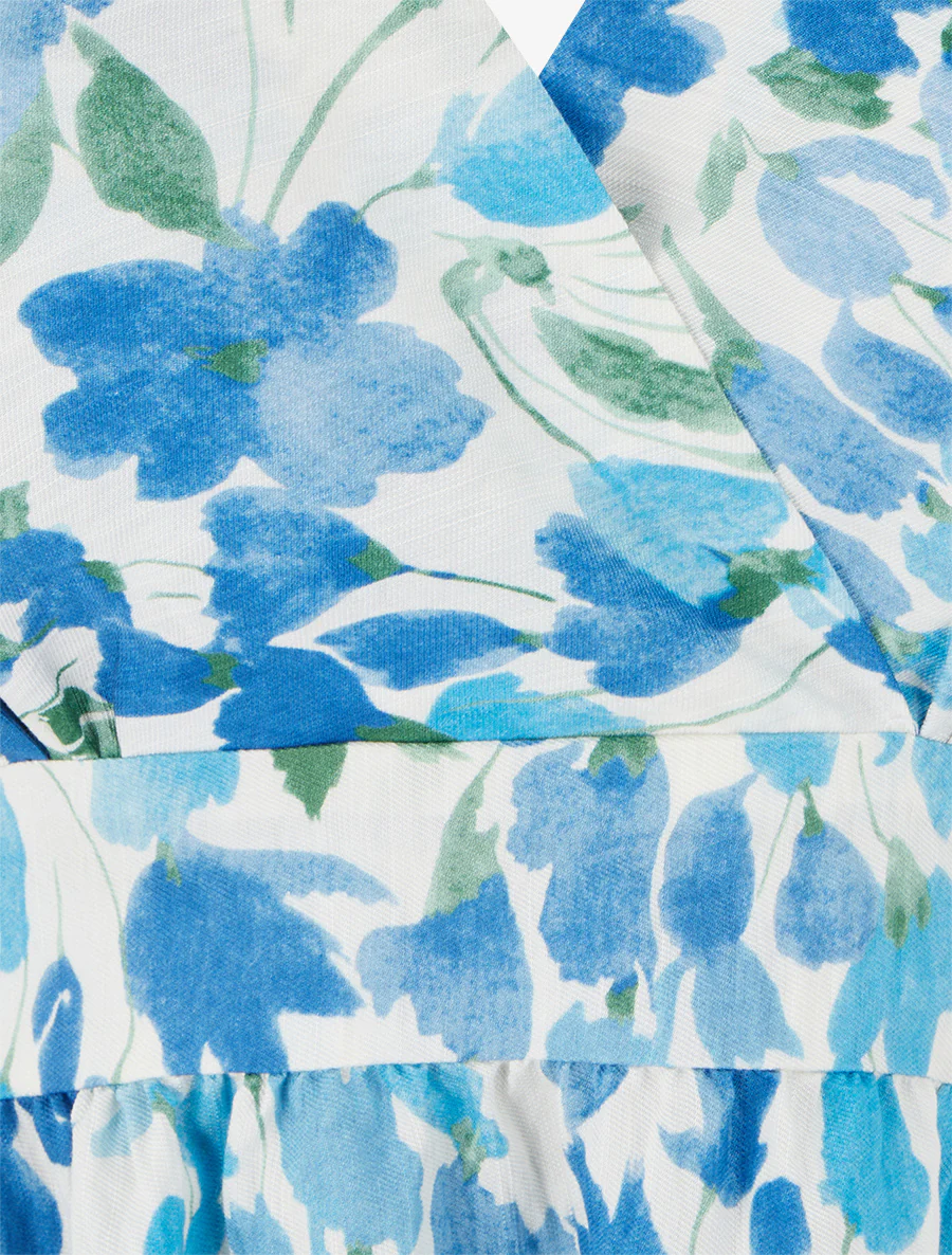 Robe mi-longue dos nu imprimé fleurs abstraites - Bleu - Image 3