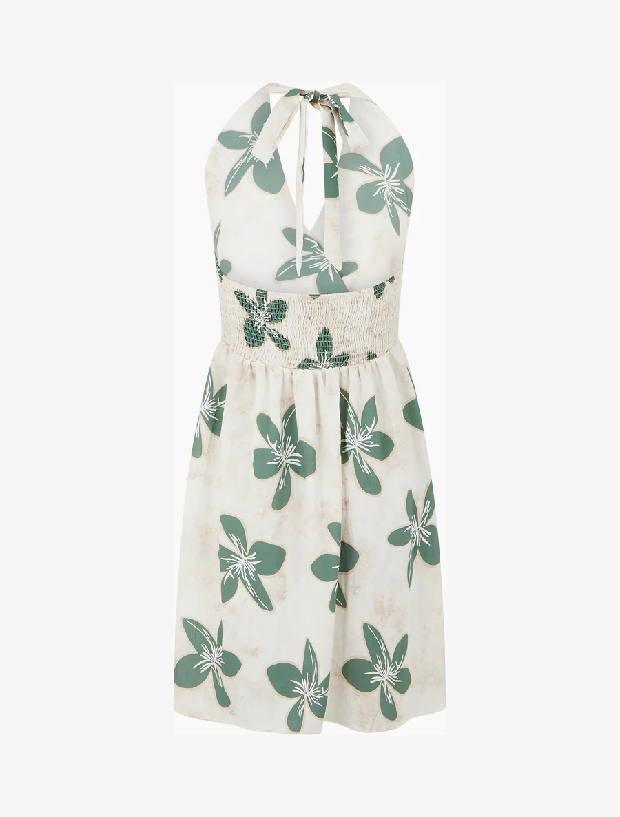 Robe mi-longue dos nu imprimé grandes fleurs - Vert - Image 2