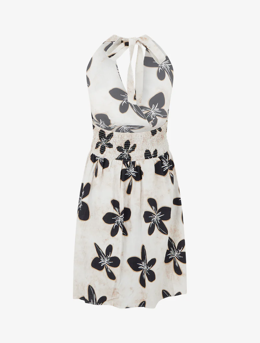 Robe mi-longue dos nu imprimé grandes fleurs - Bleu nuit - Image 2