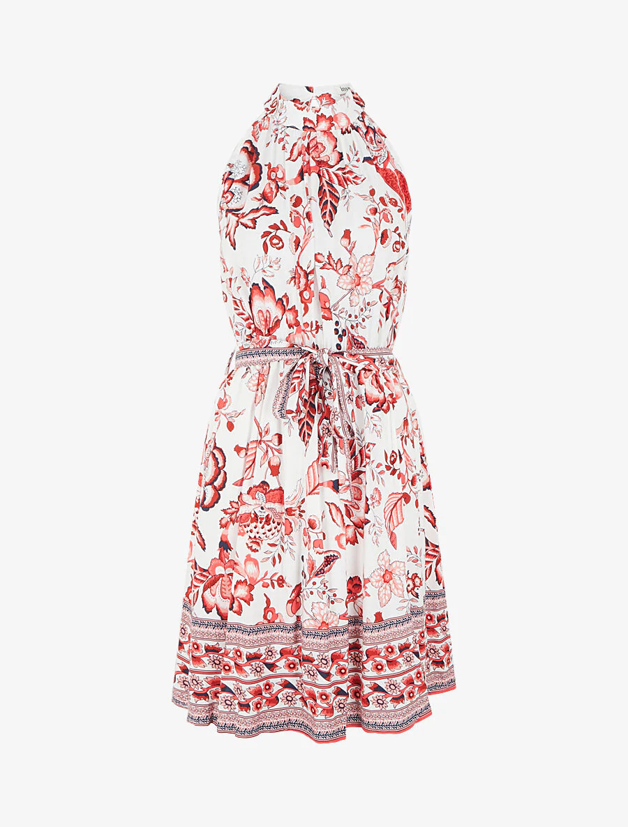 Robe mi-longue évasée imprimé floral - Rouge
