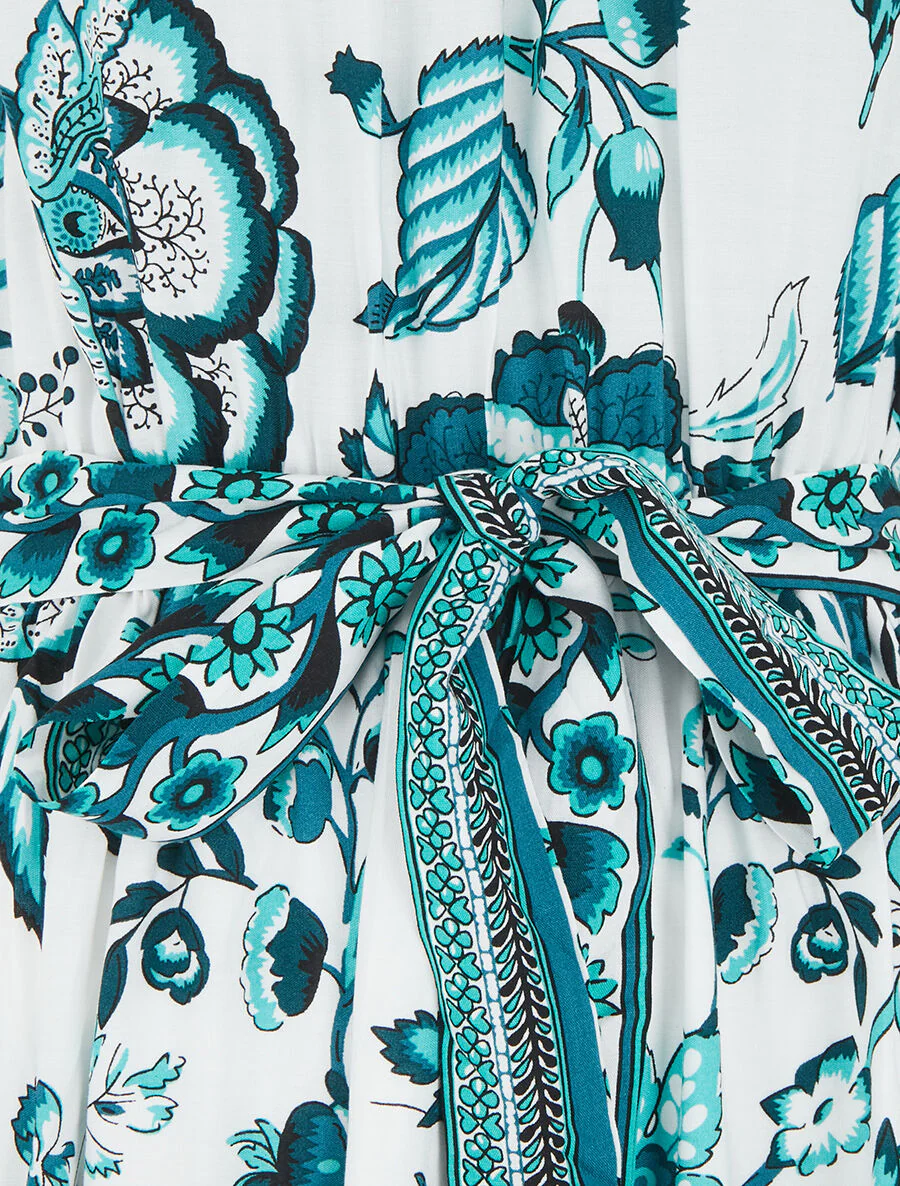 Robe mi-longue évasée imprimé floral - Vert - Image 3