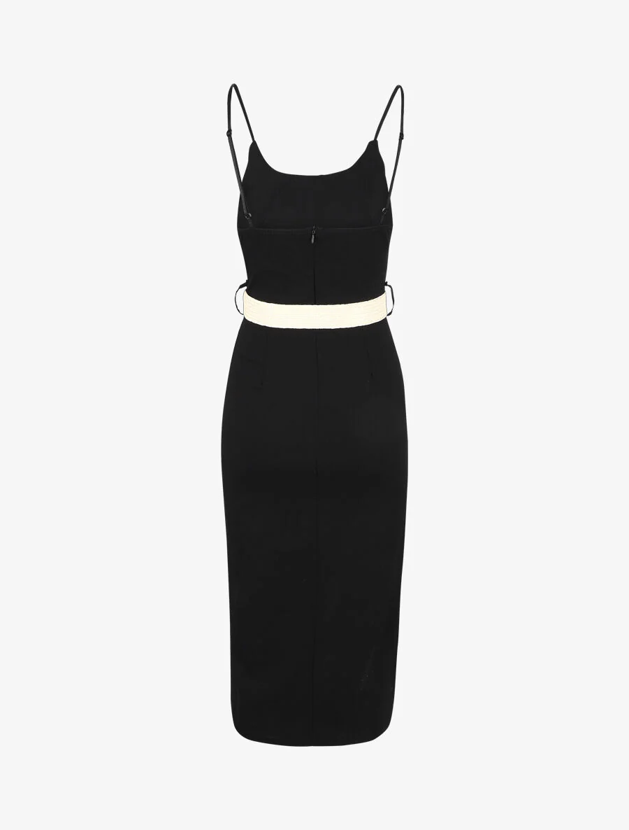 Robe mi-longue fendue - Noir - Image 2