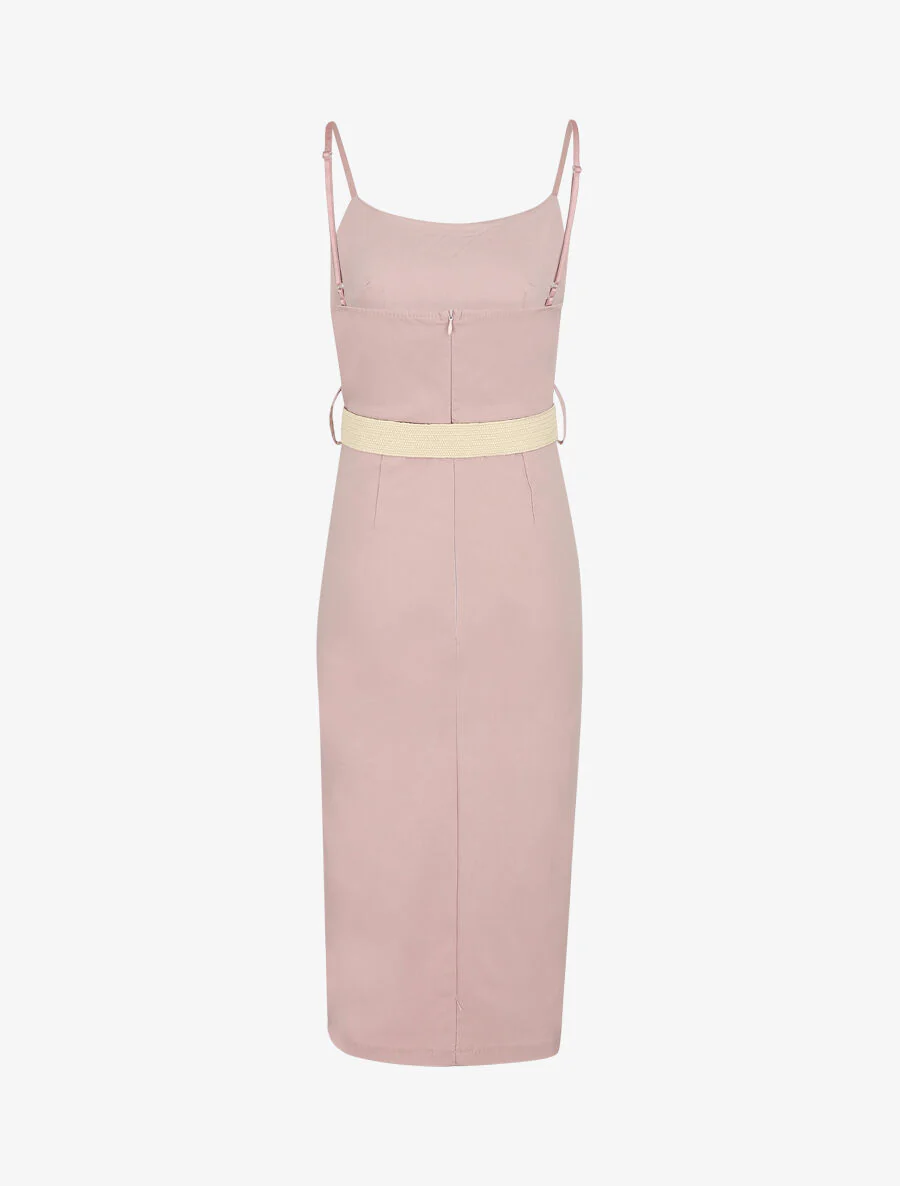 Robe mi-longue fendue - Rose - Image 2