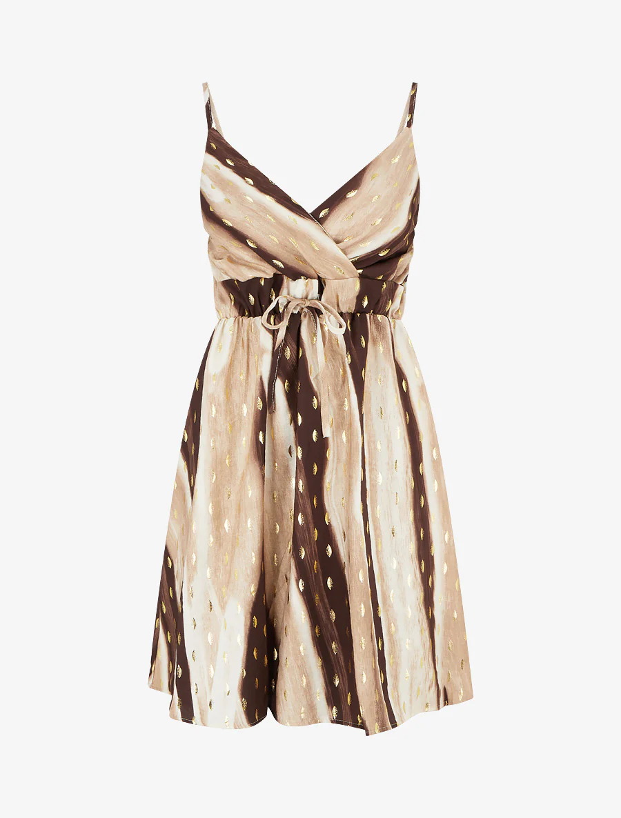 Robe mi-longue imprimé abstrait à détail irisé - Marron