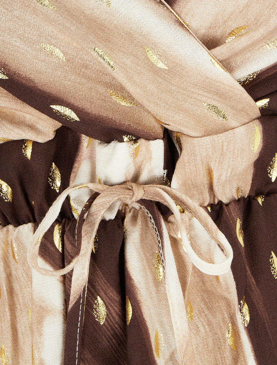 Robe mi-longue imprimé abstrait à détail irisé - Marron - Image 3