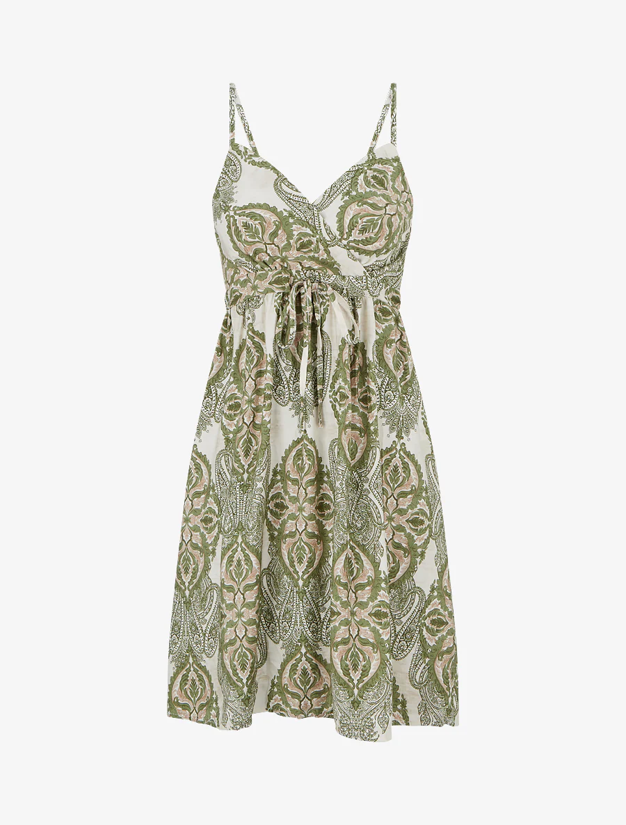 Robe mi-longue imprimé baroque - Kaki