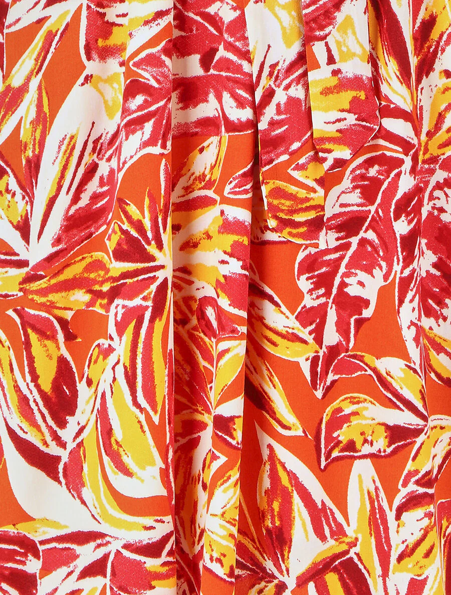 Robe mi-longue imprimé feuillage - Rouge - Image 3