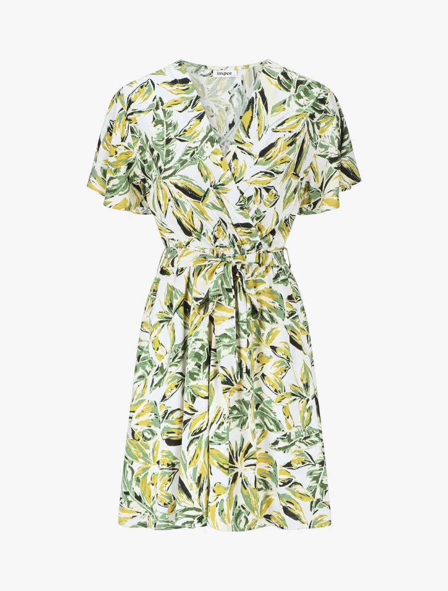 Robe mi-longue imprimé feuillage - Vert