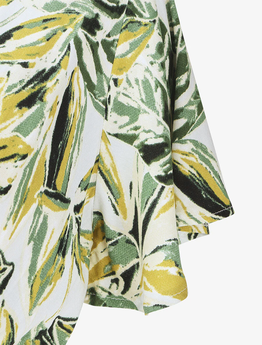 Robe mi-longue imprimé feuillage - Vert - Image 3