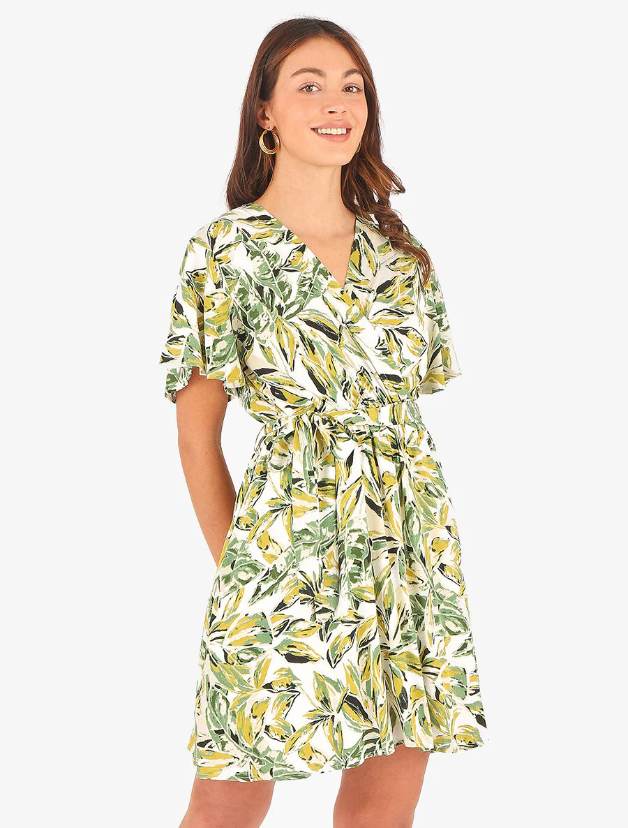 Robe mi-longue imprimé feuillage - Vert - Image 4