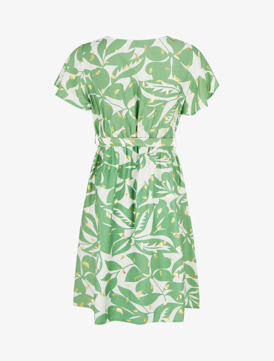 Robe mi-longue imprimé feuilles et irisée - Vert - Image 2