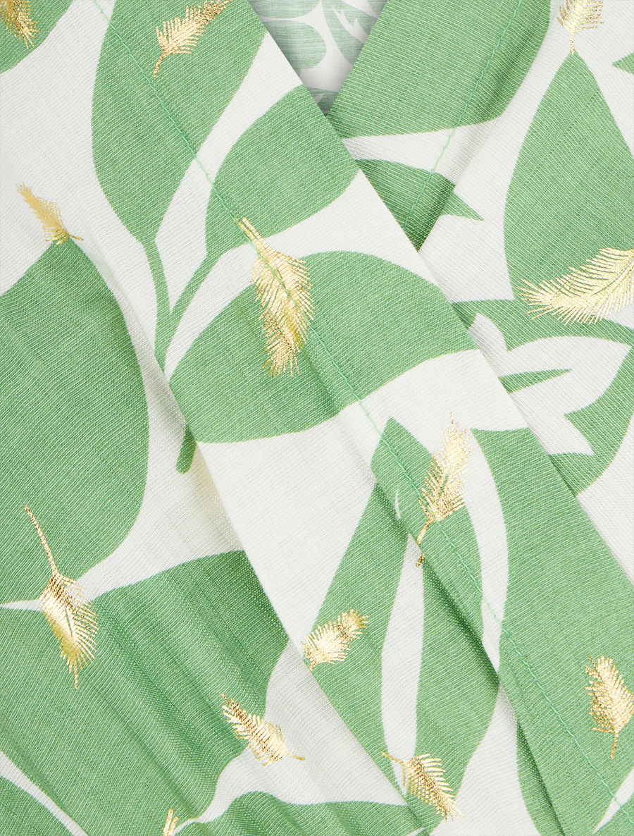Robe mi-longue imprimé feuilles et irisée - Vert - Image 3