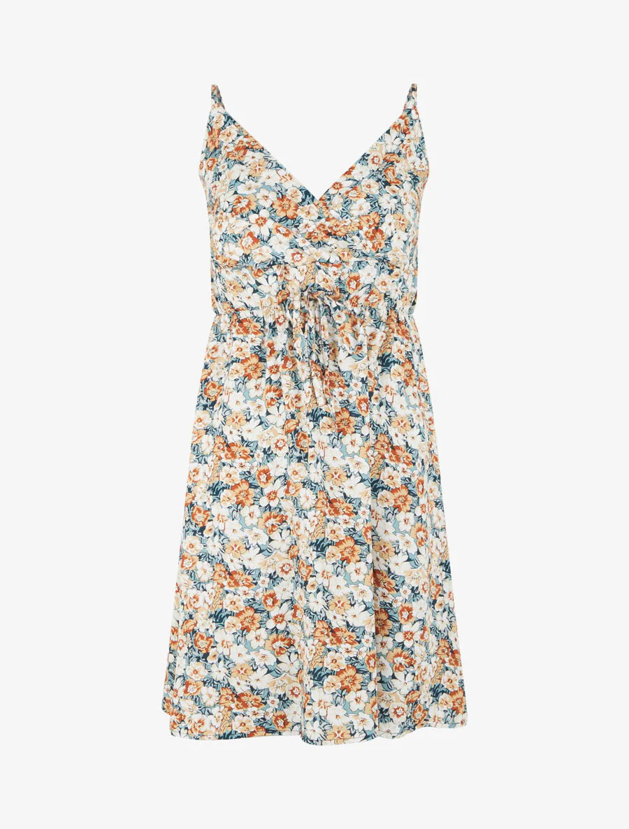 Robe mi-longue imprimé fleuri - Vert d'eau