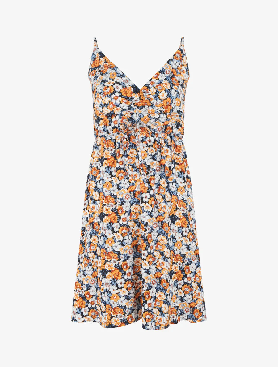 Robe mi-longue imprimé fleuri - Noir