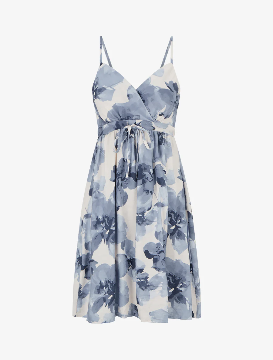 Robe mi-longue imprimé floral - Bleu gris