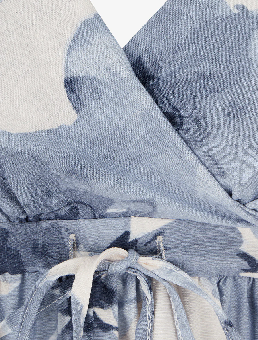 Robe mi-longue imprimé floral - Bleu gris - Image 3