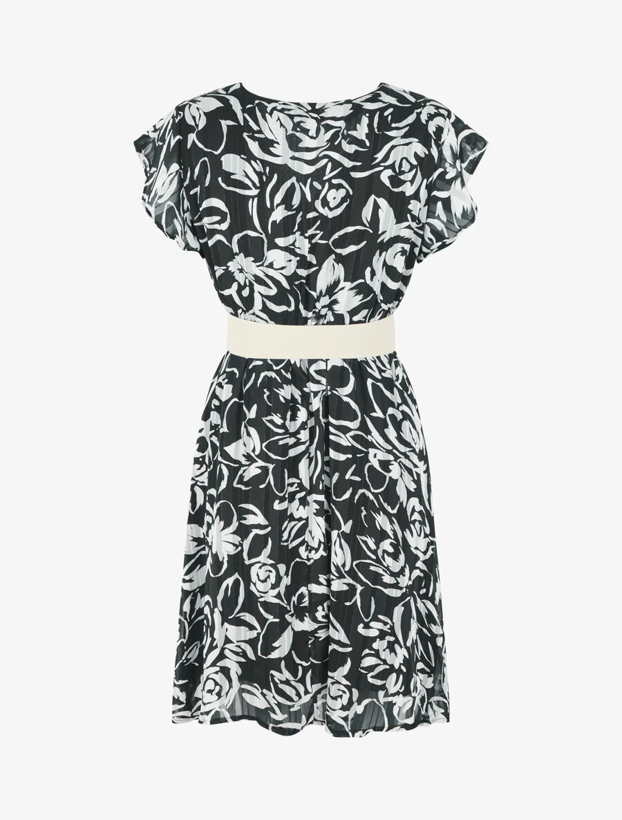 Robe mi-longue imprimé floral irisé - Noir - Image 2